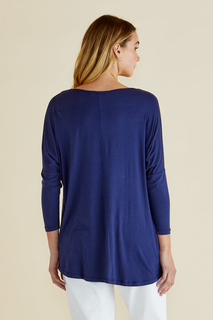 MILAN 3/4 SLEEVE TOP - NAVY