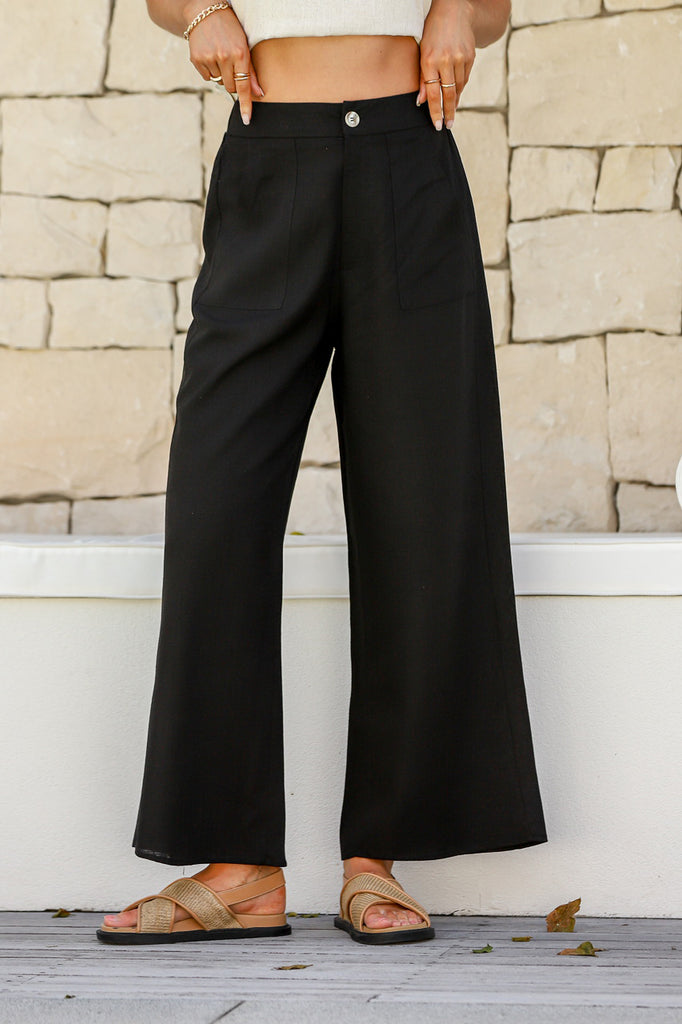 MILLIE LINEN BLEND WIDE LEG PANT - BLACK