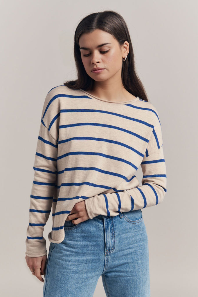 MINNIE COTTON KNIT TOP - BLONDE/BLUE STRIPE