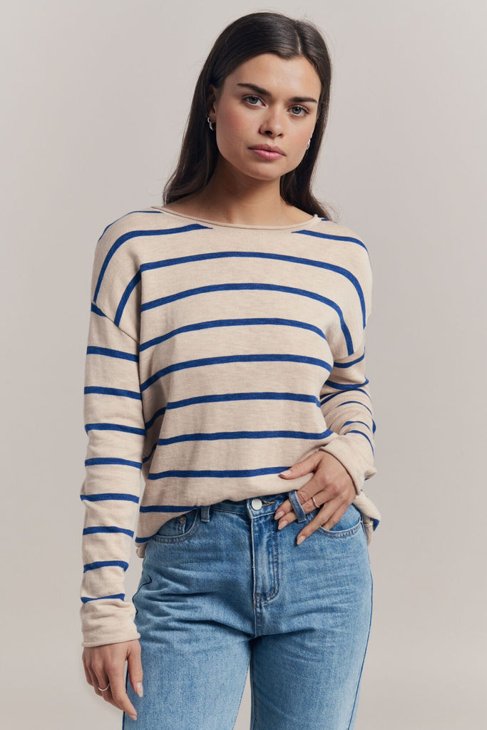 MINNIE COTTON KNIT TOP - BLONDE/BLUE STRIPE