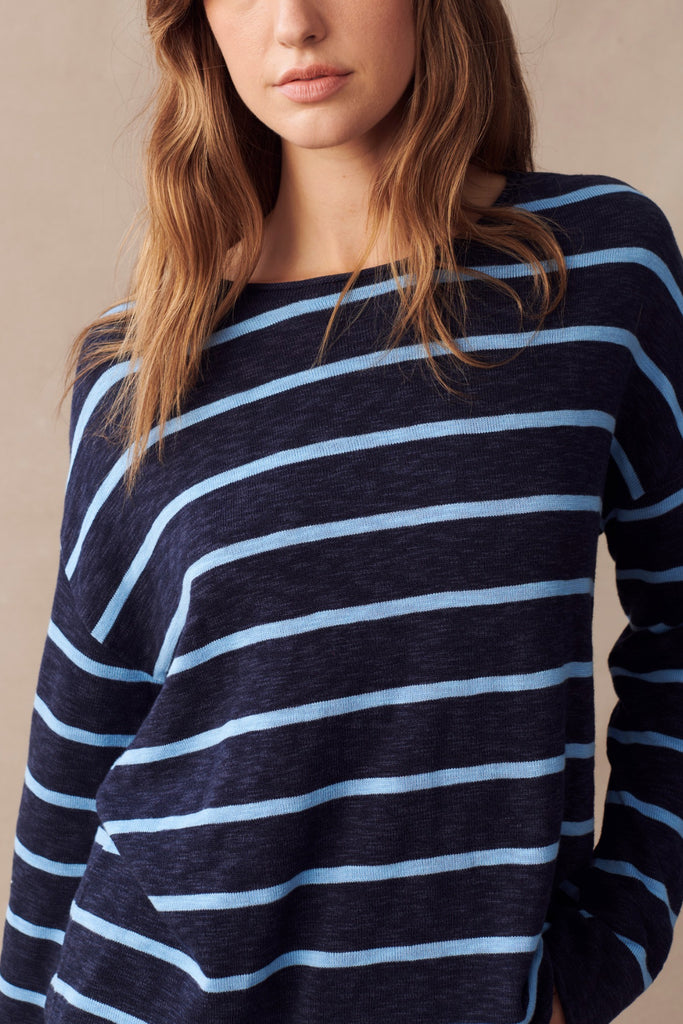 MINNIE COTTON KNIT TOP - NAVY/BLUE STRIPE