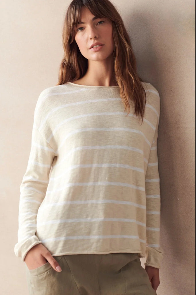 MINNIE KNIT TOP - STONE/WHITE STRIPE