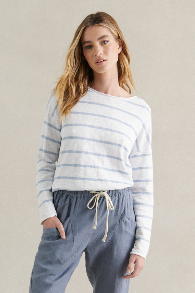 MINNIE COTTON KNIT TOP - WHITE/BLUE STRIPE