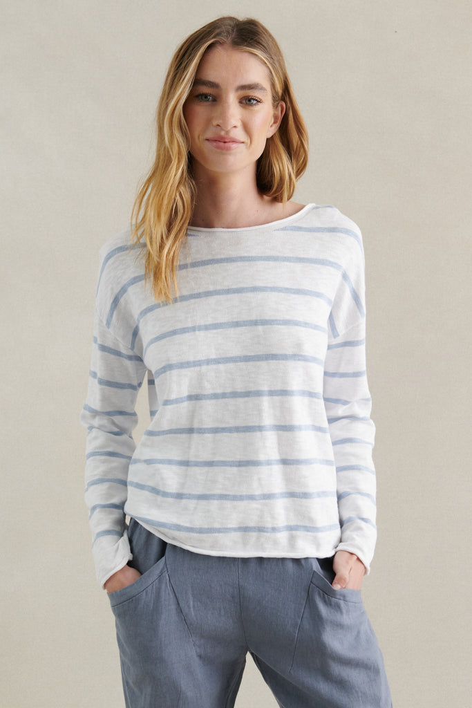 MINNIE COTTON KNIT TOP - WHITE/BLUE STRIPE