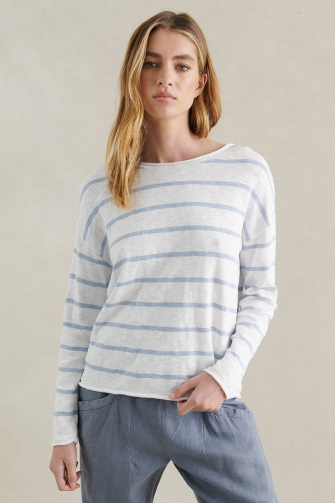 MINNIE COTTON KNIT TOP - WHITE/BLUE STRIPE