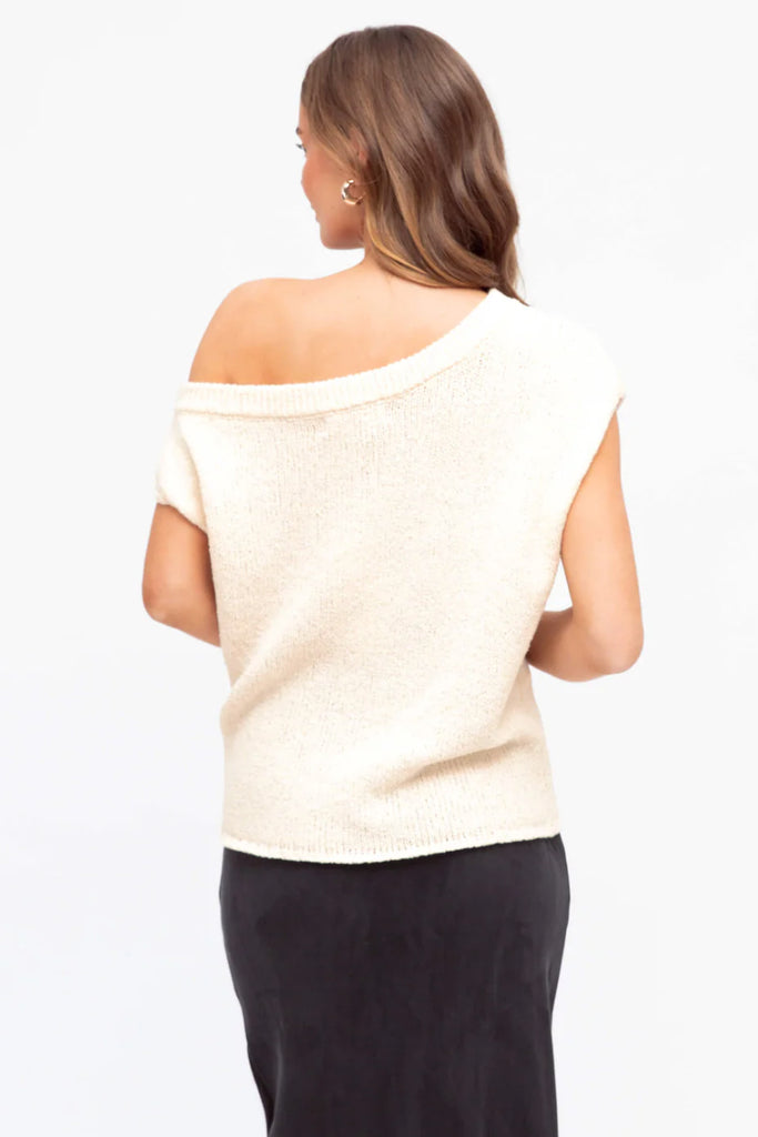 PAIGE ONE SHOULDER KNIT TOP - CREAM