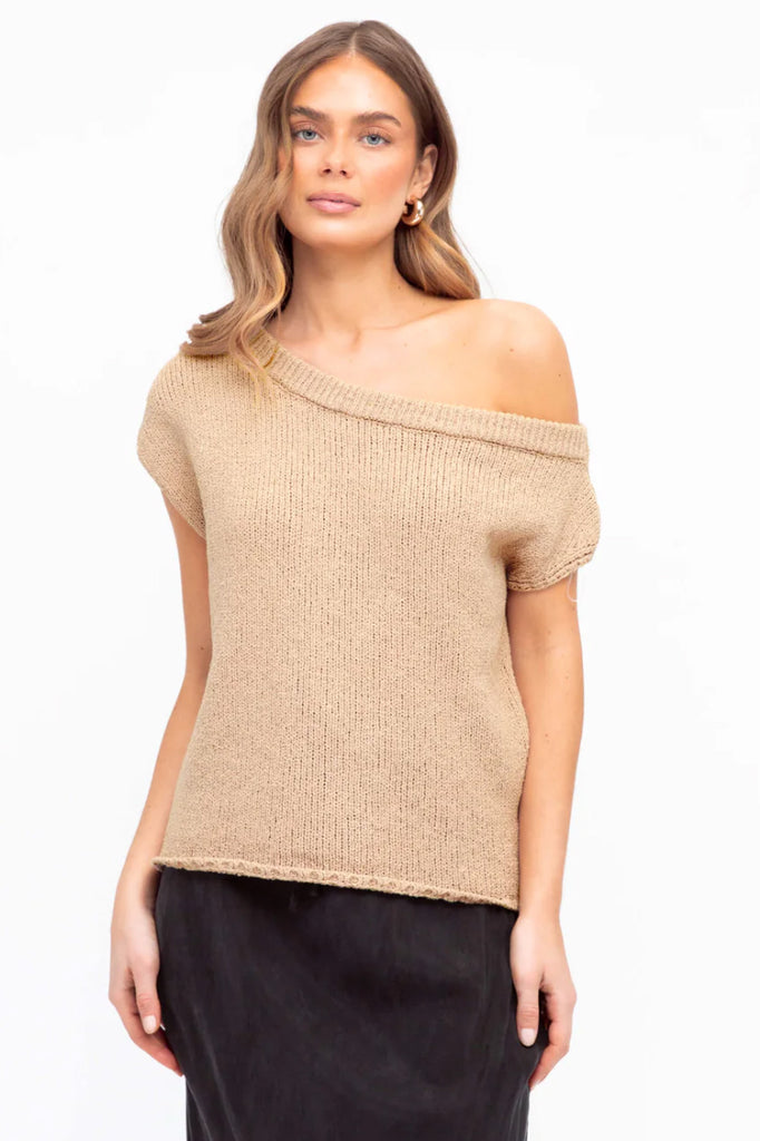 PAIGE ONE SHOULDER KNIT TOP - NATURAL