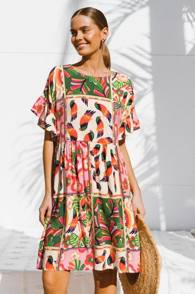 CALISTA MINI DRESS - TROPICAL PRINT