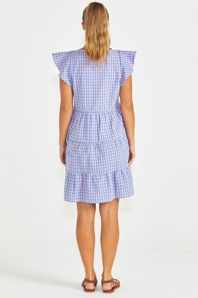 PHILLIPA DRESS - BLUE/PINK GINGHAM