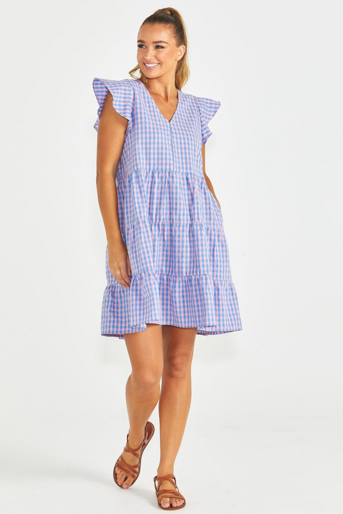 PHILLIPA DRESS - BLUE/PINK GINGHAM