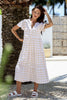 SARA BUTTON FRONT MIDI DRESS - LATTE/WHITE CHECK