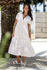 SARA BUTTON FRONT MIDI DRESS - LATTE/WHITE CHECK