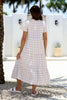 SARA BUTTON FRONT MIDI DRESS - LATTE/WHITE CHECK