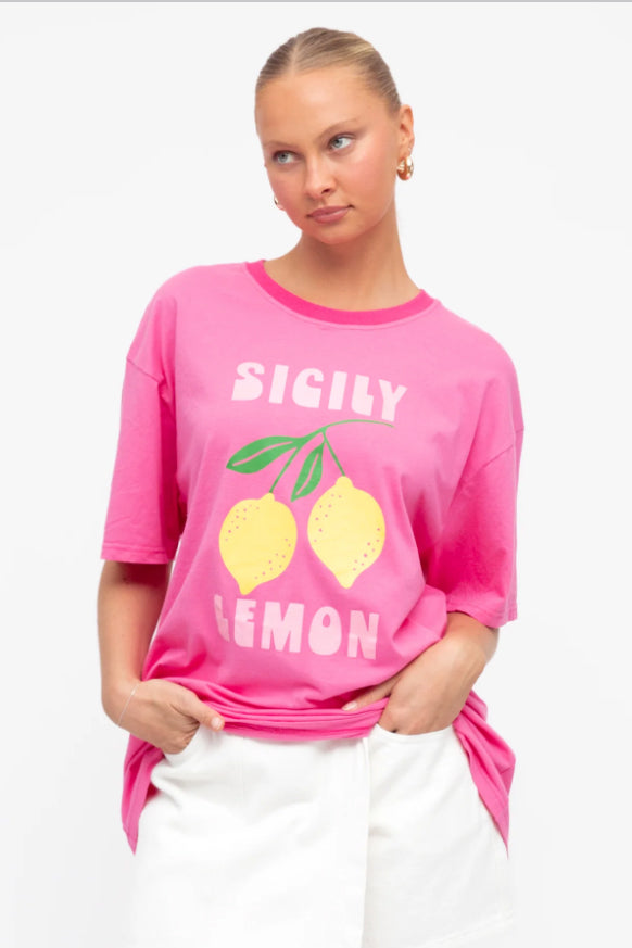 SICILY LEMON COTTON TEE - PINK