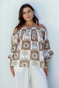 SOLEIL LINEN BLEND SHIRRED TOP - TAN PRINT