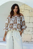 SOLEIL LINEN BLEND SHIRRED TOP - TAN PRINT