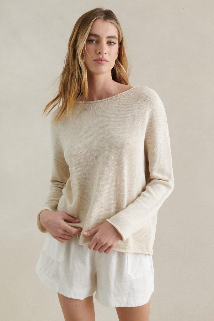 SPRING KNIT LONG SLEEVE TOP - NATURAL