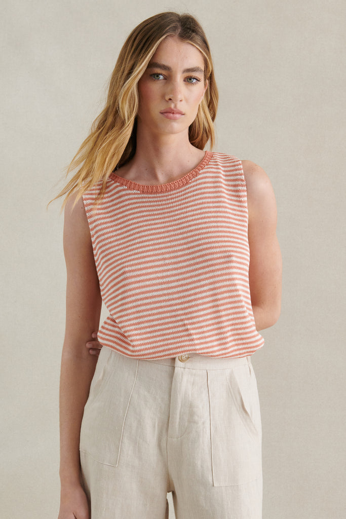 SPRING KNIT TANK - PEACH/WHITE STRIPE