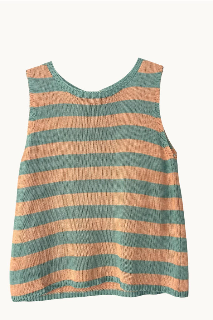 STRIPE SPRING KNIT TANK - AQUA/PEACH