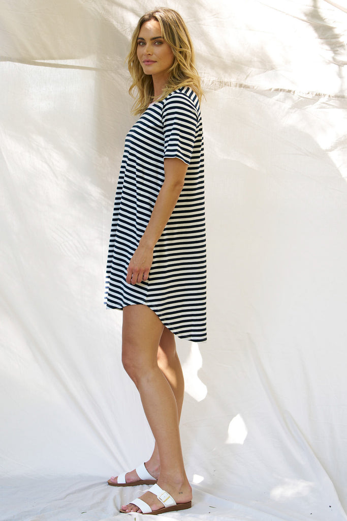 NYREE DRESS - NAVY STRIPE/PINK