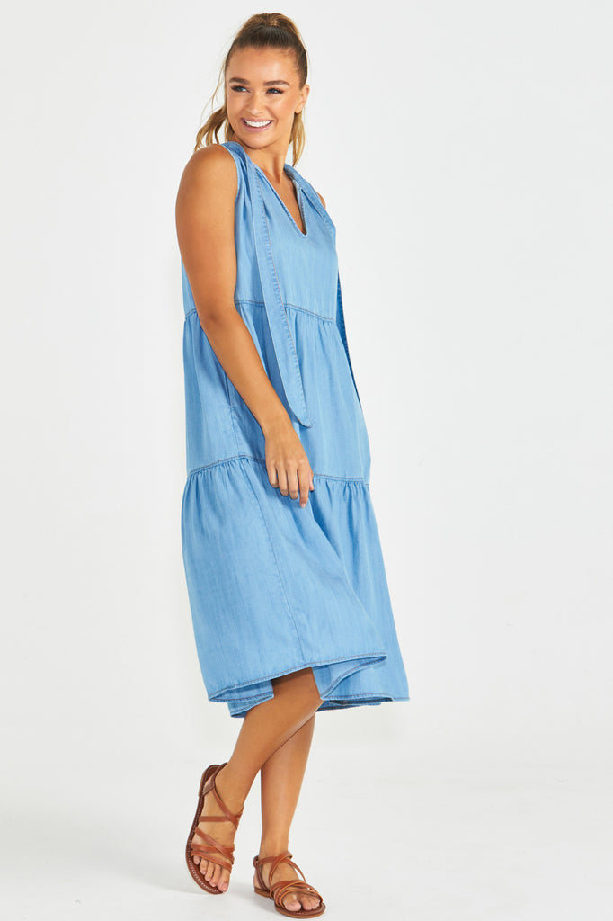 SEVILLE TIERED DRESS - CHAMBRAY