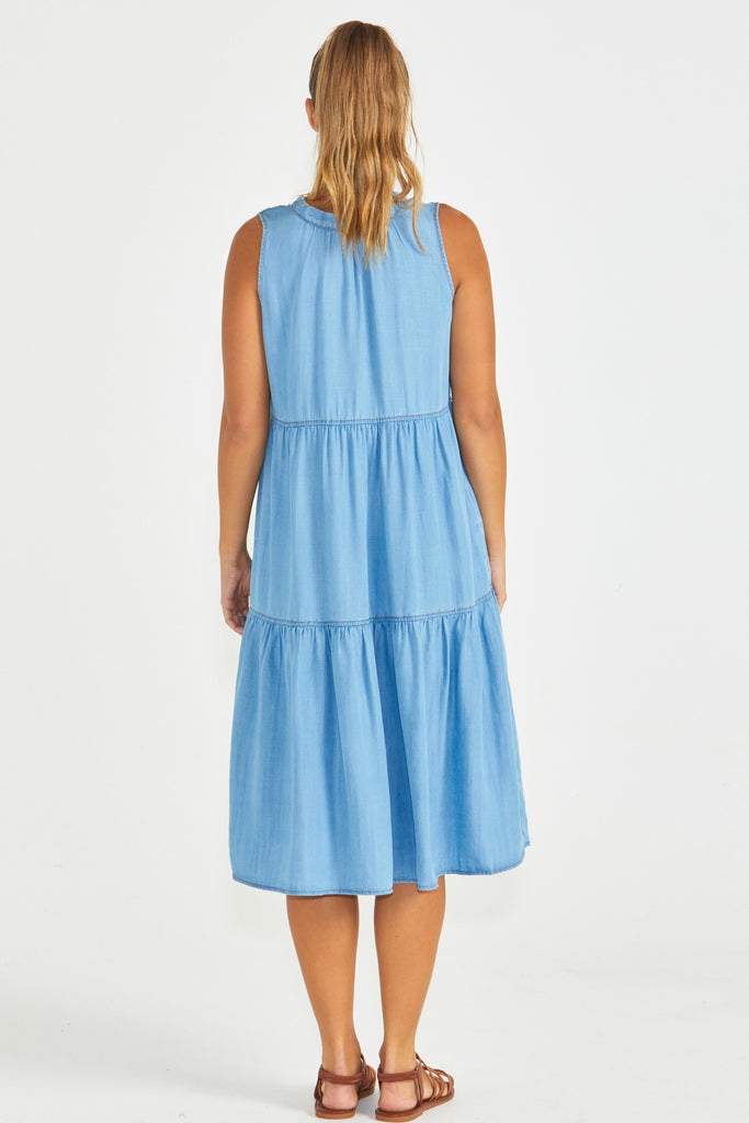 SEVILLE TIERED DRESS - CHAMBRAY