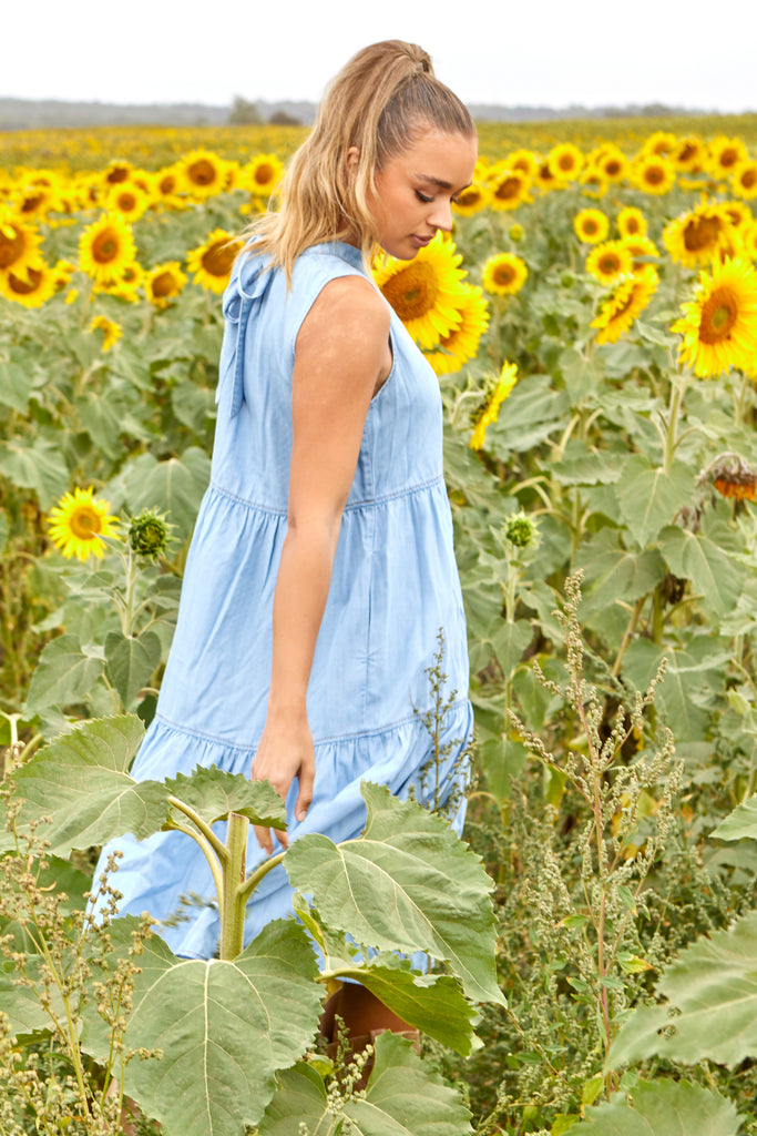 SEVILLE TIERED DRESS - CHAMBRAY