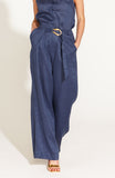 A WALK IN THE PARK HIGH WAISTED BELTED WIDE LEG PANT - NAVY
