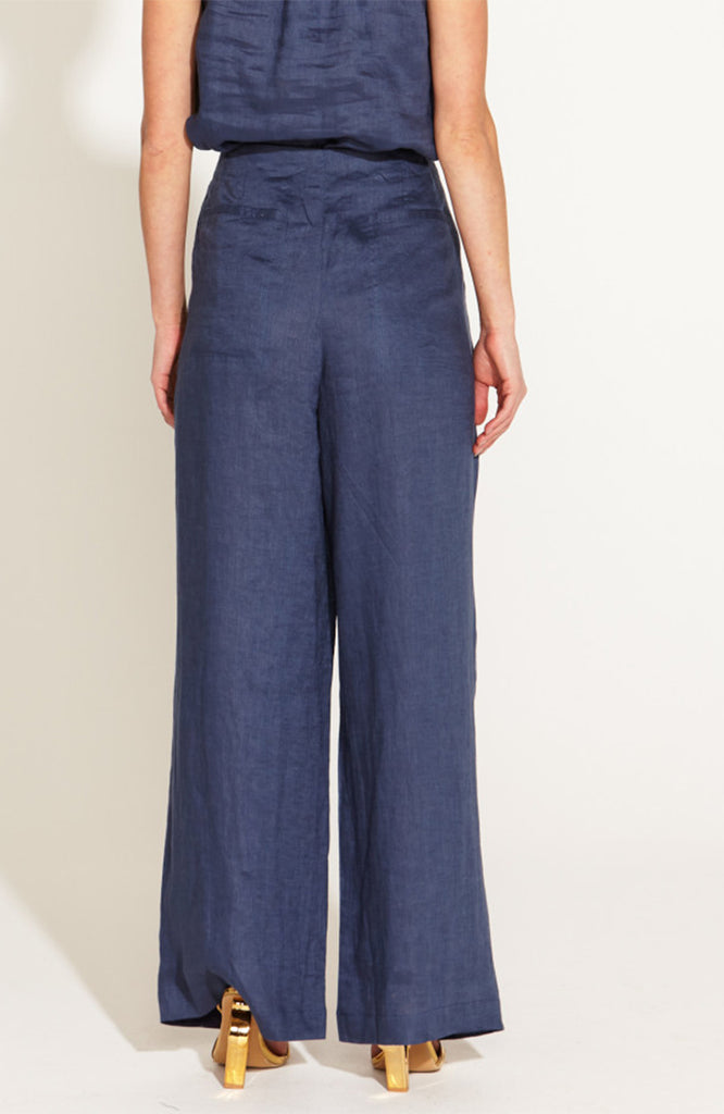 A WALK IN THE PARK HIGH WAISTED BELTED WIDE LEG PANT - NAVY