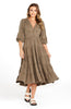 CHARITY TIERED MIDI DRESS - KHAKI