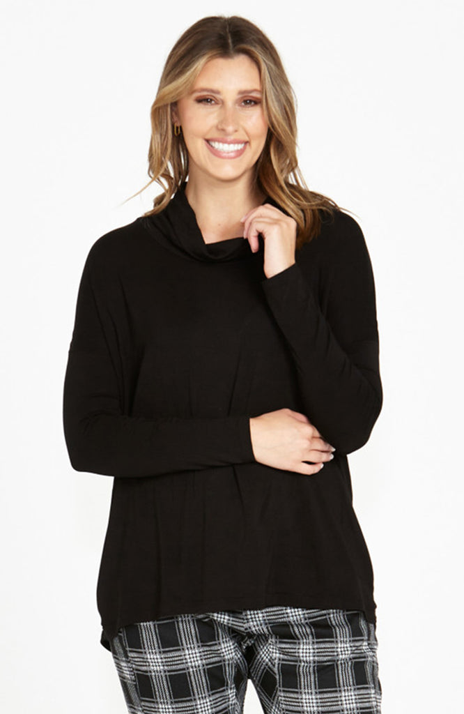 COWL NECK BAMBOO TOP - BLACK