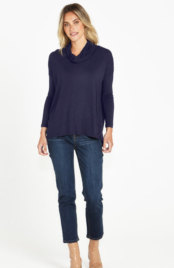 COWL NECK BAMBOO TOP - NAVY