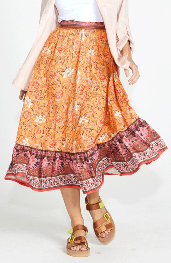 DAWN TIERED BOHO SKIRT - BATIK PAISLEY