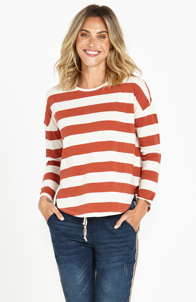 JESSIE LONG SLEEVE TEE - DUSTY TERRACOTTA STRIPE