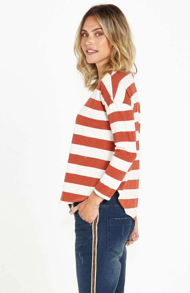 JESSIE LONG SLEEVE TEE - DUSTY TERRACOTTA STRIPE