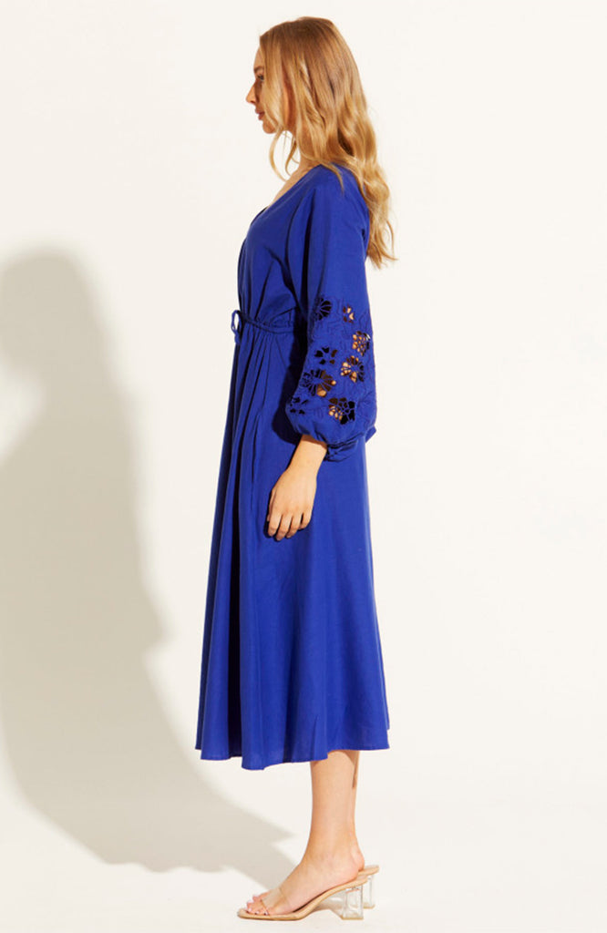 OUR LOVE EMBROIDERED DRESS - COBALT