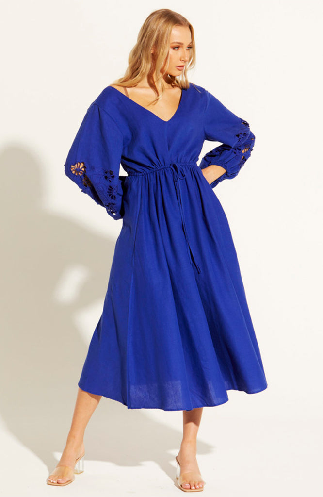 OUR LOVE EMBROIDERED DRESS - COBALT